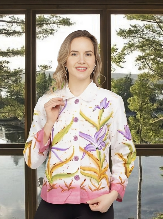 Flower Print Art Jacket With Sequins