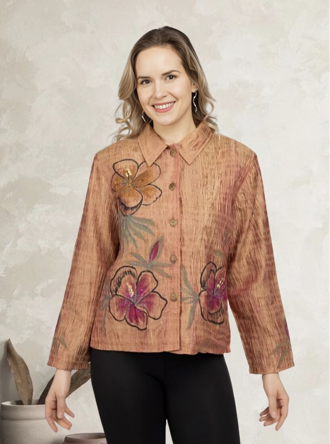 Copper Silk Look Art Jacket. Perfect Elegant Party Wear
