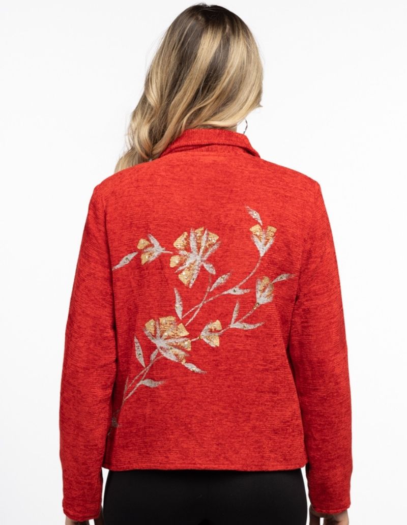 Jacket With Embroidery and Print in Gold Color