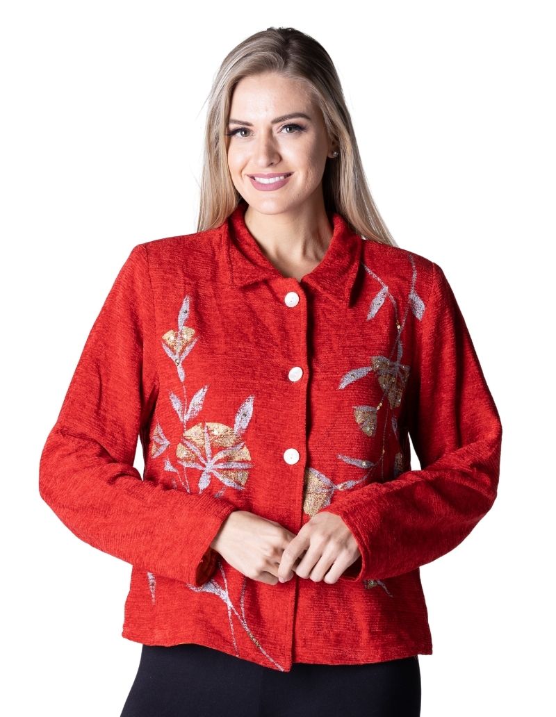 Jacket With Embroidery and Print in Gold Color